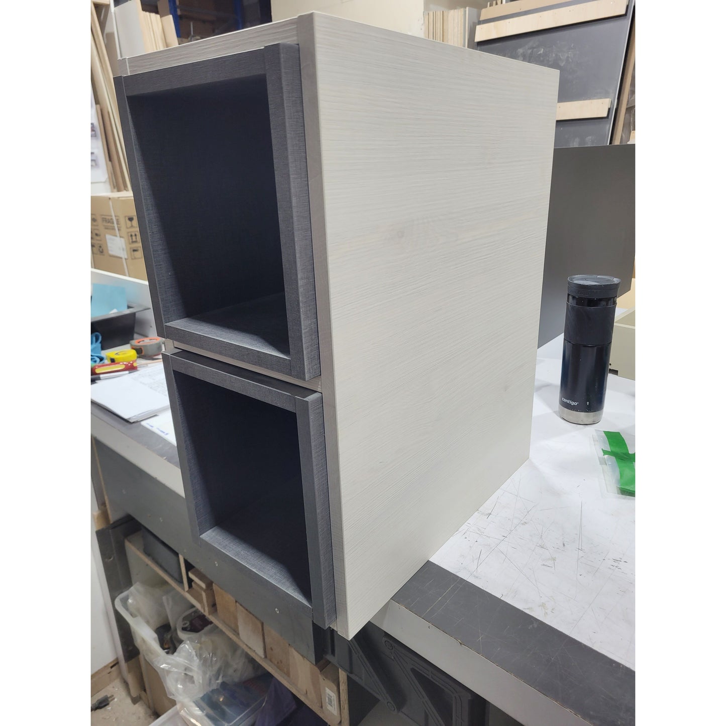 Wall-hung storage unit Alliance 10 inches (250) 2 open spaces Sbiancato + Carbon-Tx niches (Demo storage unit #X)