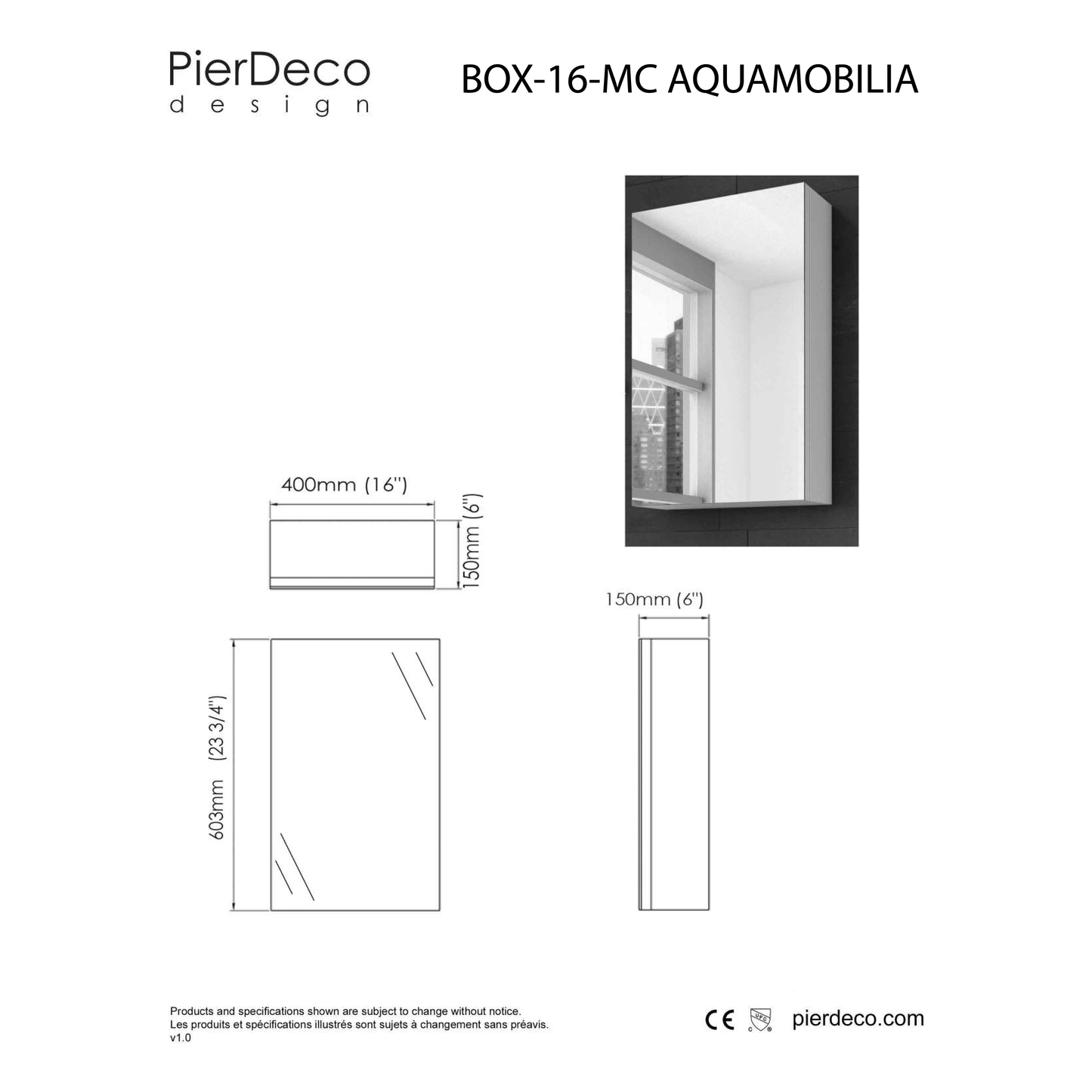 Medicine cabinet 16" gloss white with 1 mirror doors BOX-16-MC-WH (Demo medicine cabinet #M)