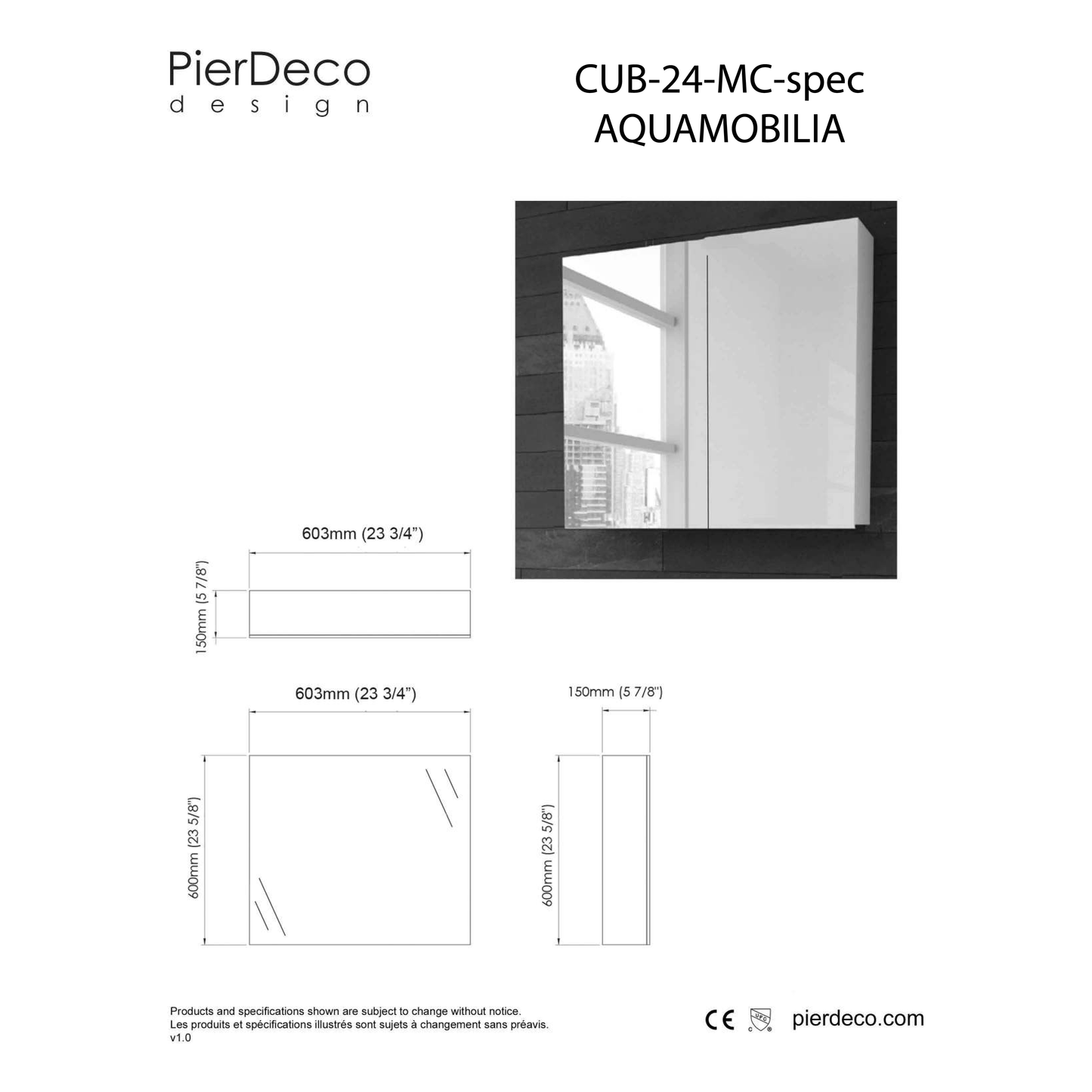 Medicine cabinet 24" with 2 mirror doors CUB-24-MC-TP (Demo medicine cabinet #E)