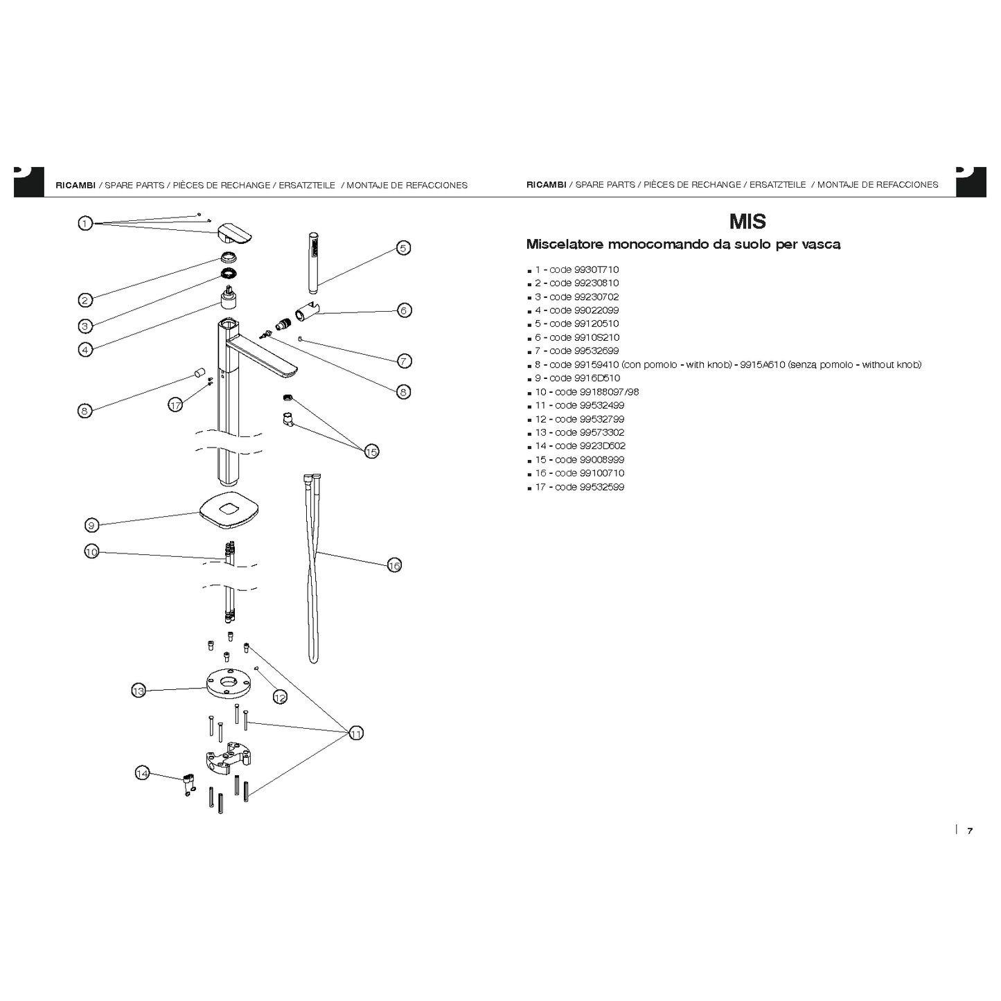 Diverter internal mechanism for PALAZZANI® 561179 freestanding bath faucet