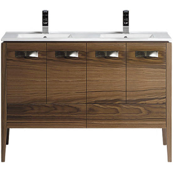 Meuble-lavabo Milano 48 pouces en placage de noyer + comptoir