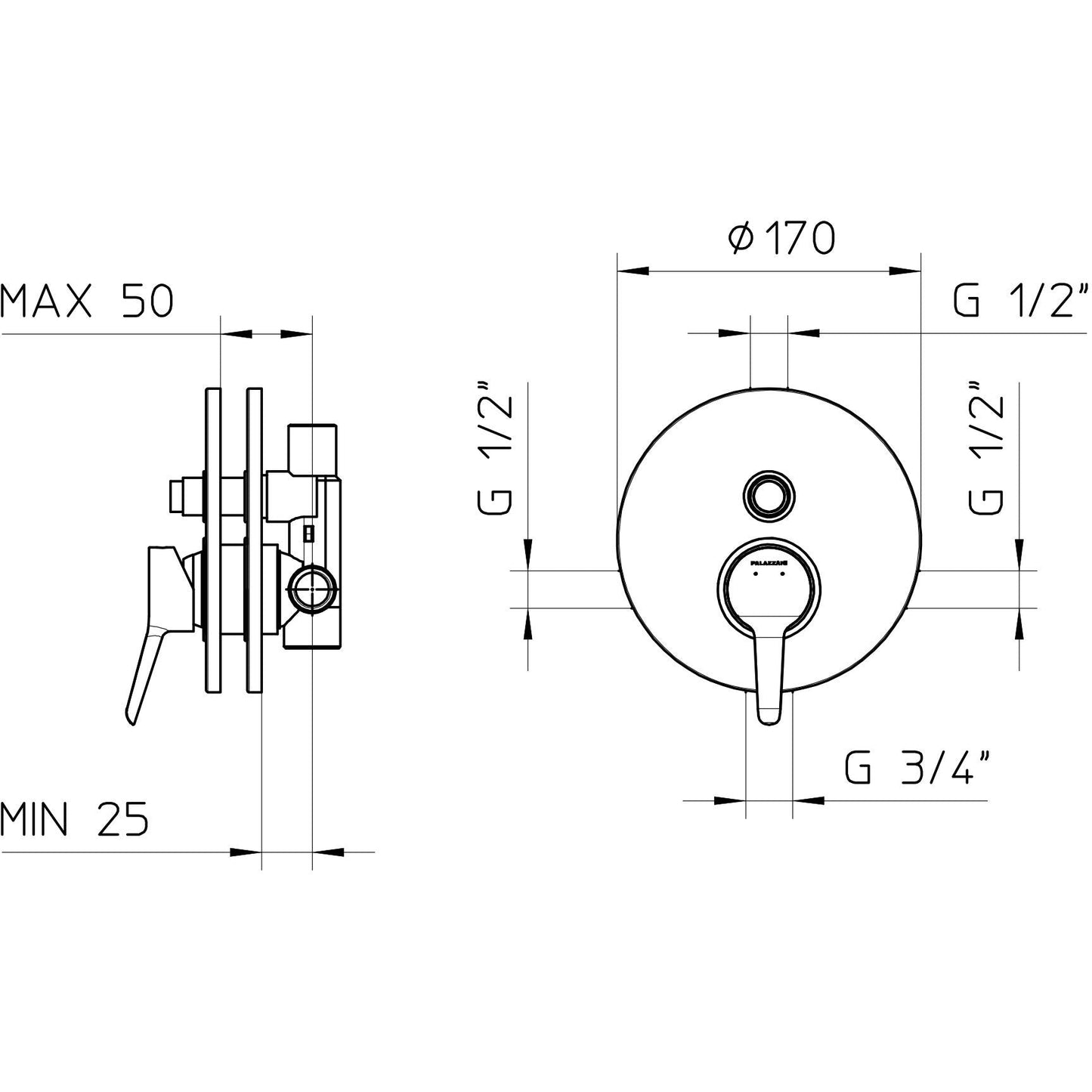 Shower valve pressure balanced Pin 2 functions 481022-PB