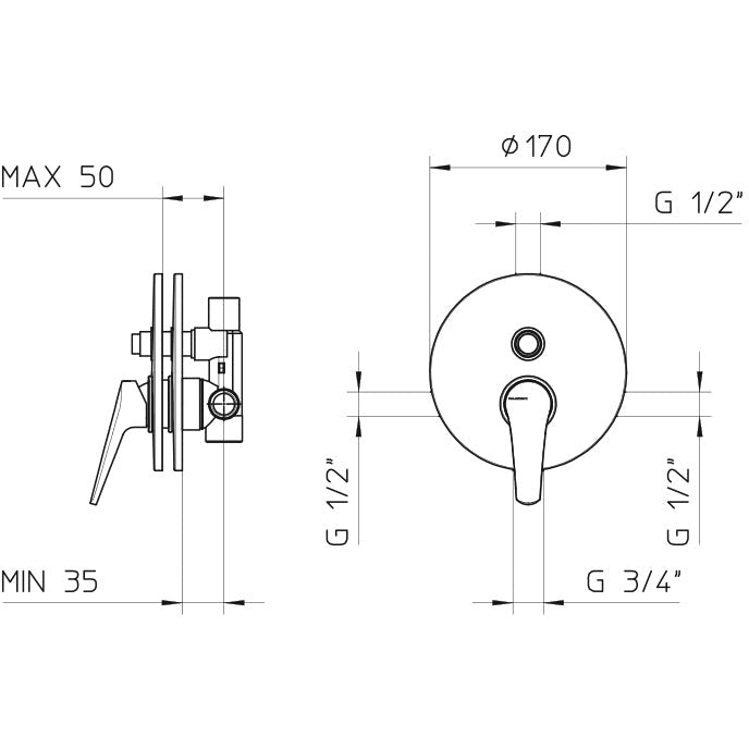 Shower valve pressure balanced 88 881020-PB
