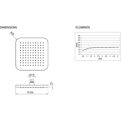 Palazzani MIS brass square shower head 220mm