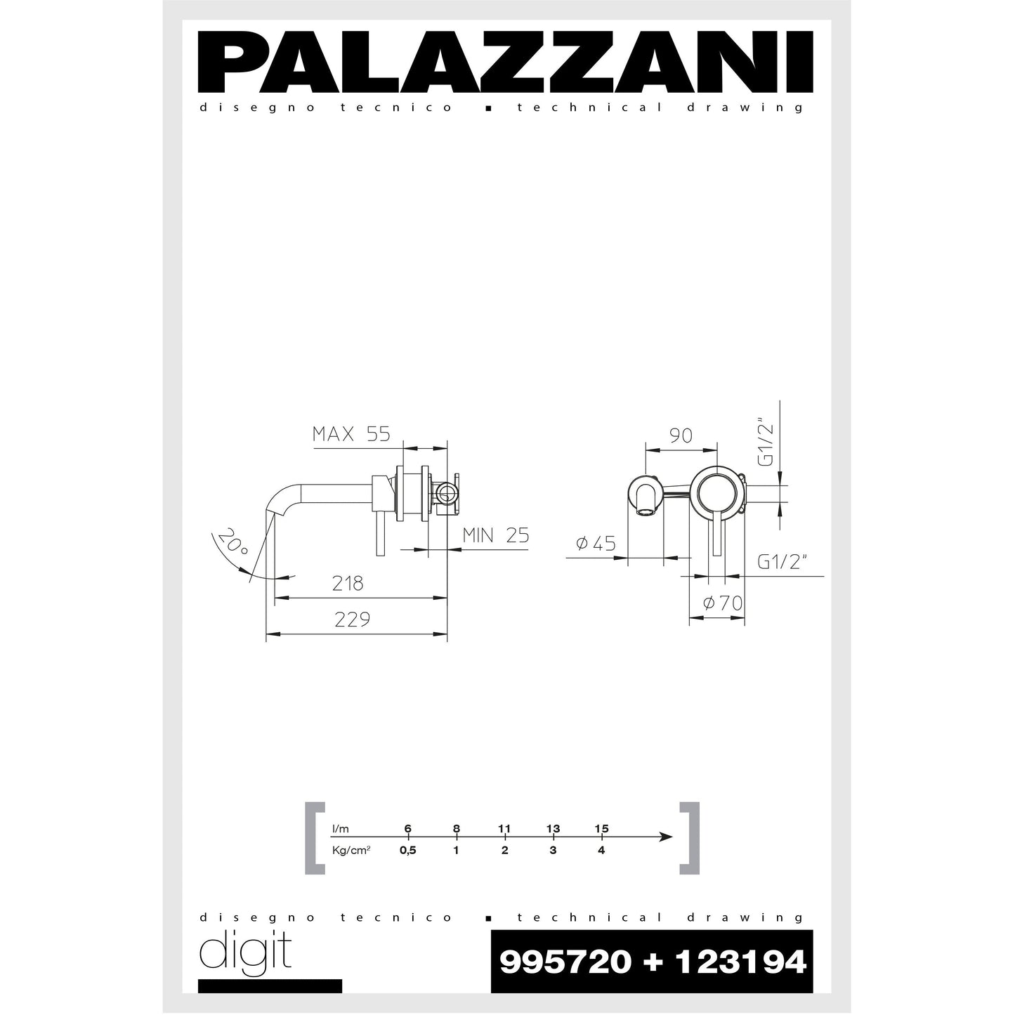 Lavabo faucet Digit wall mounted single lever 995720 + 123194 SALE