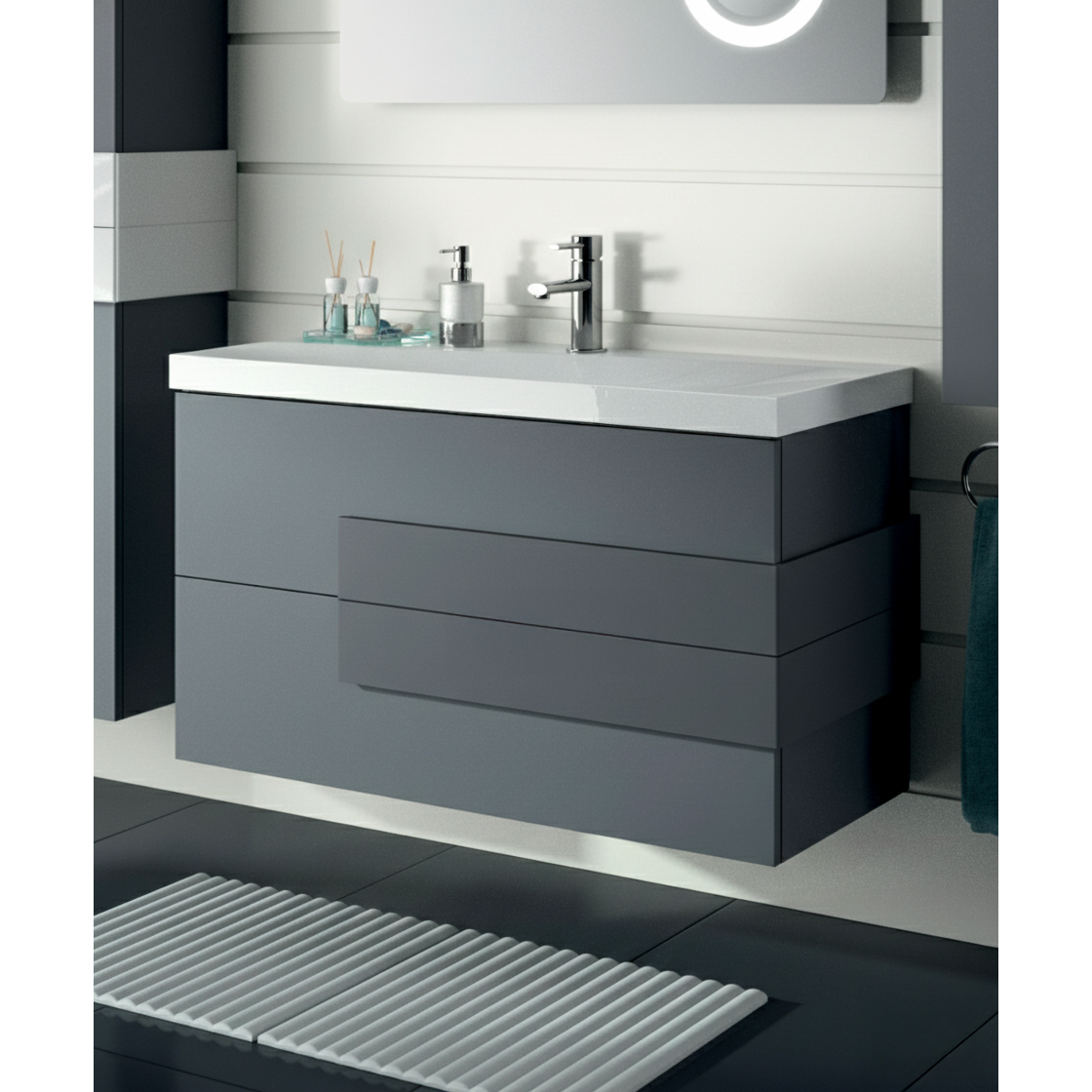 Meuble seul Cronos 1000mm 2 tiroirs Gris mat 21953