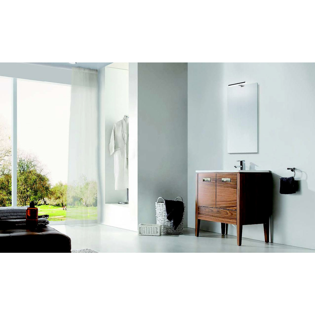 Meuble-lavabo Milano 48 pouces en placage de noyer + comptoir