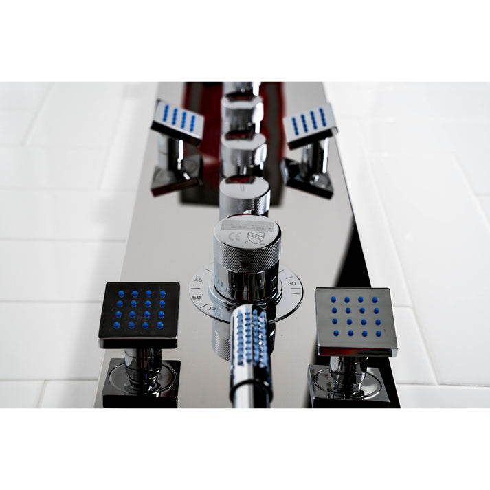 Aquamassage volume control handle with diamond cut pattern