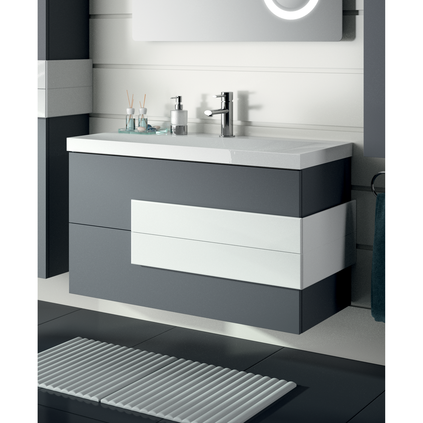Meuble seul Cronos 1000mm 2 tiroirs Gris mat 21953